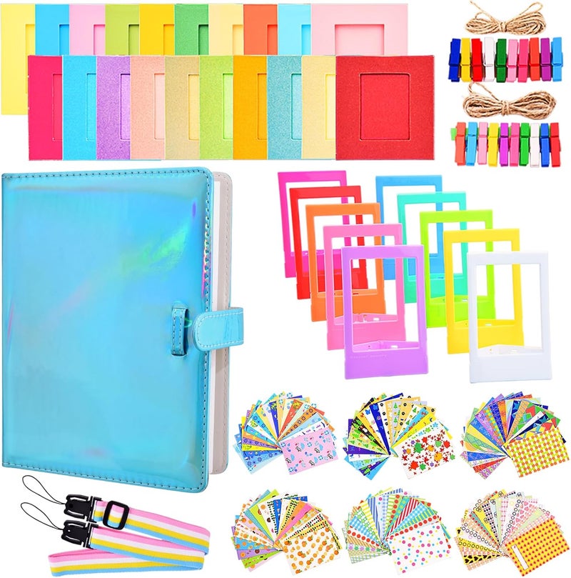 Sunmns Accessories Bundle Kit Compatible with Fujifilm Instax Mini 12 11 9 8 90 70 Instant Camera, Include Album, Film Stickers, Photo Frames, Hanging Frame, Strap (Bright Blue) - Image 1
